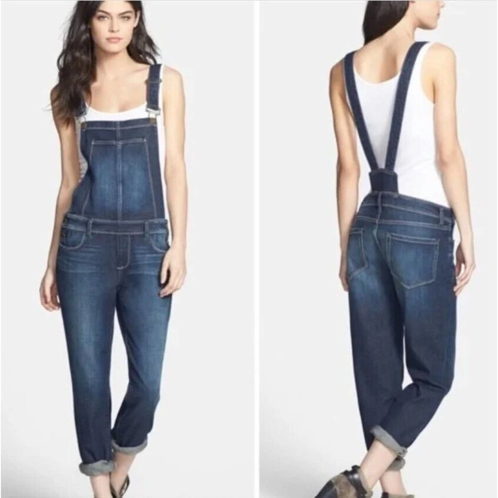 Paige 26 Overalls Womens Dark Blue Wash Denim Jeans Adjustable Straps Crop